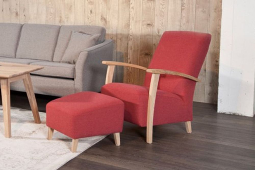 KAWOLA sillón REIKI sillón tapizado bajo tela rojo incl. puf