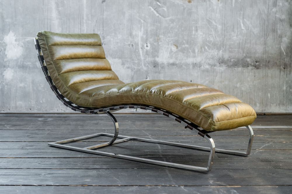 KAWOLA sillón reclinable SIRY tumbona tapizada cuero verde oliva