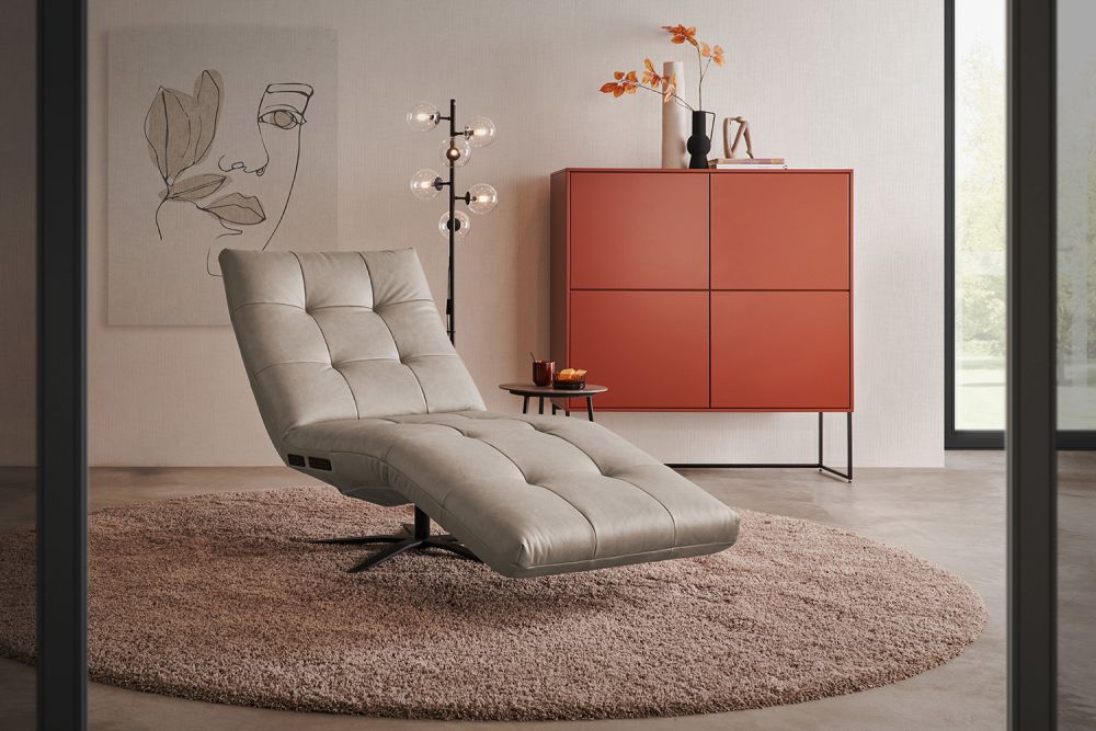 KAWOLA Sillón de descanso LETICIA cuero motorizado gris