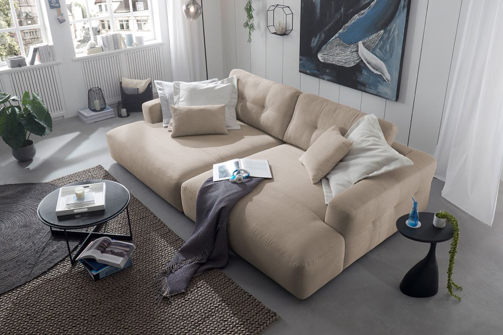 KAWOLA Sofá extra ancho MIKA pana fina beige
