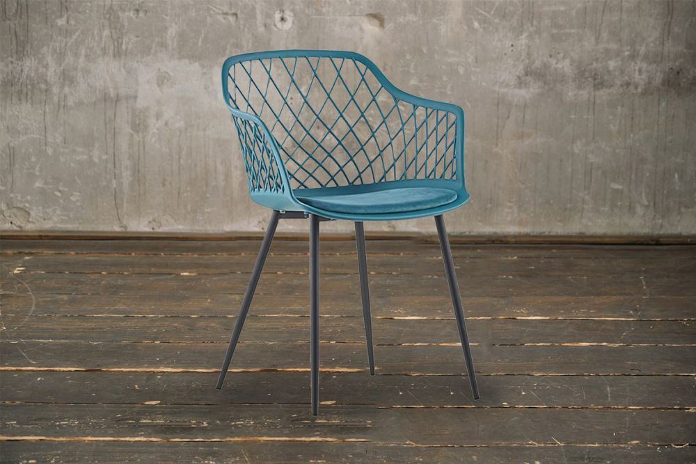 KAWOLA silla EMILIE silla de comedor de plástico de cuatro patas turquesa con cojín