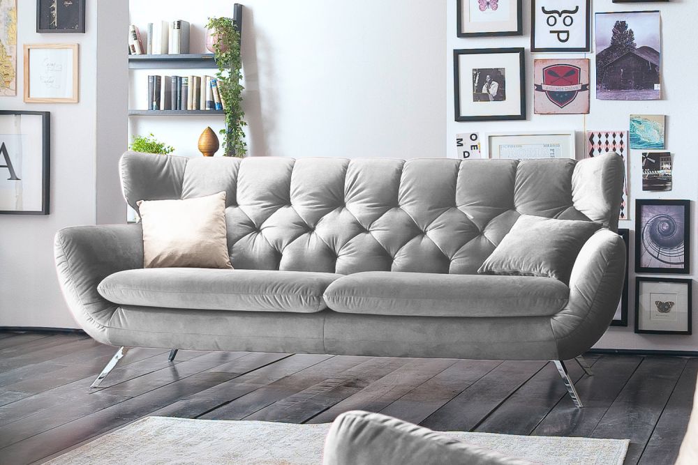 KAWOLA Sofá CHARME Terciopelo plata