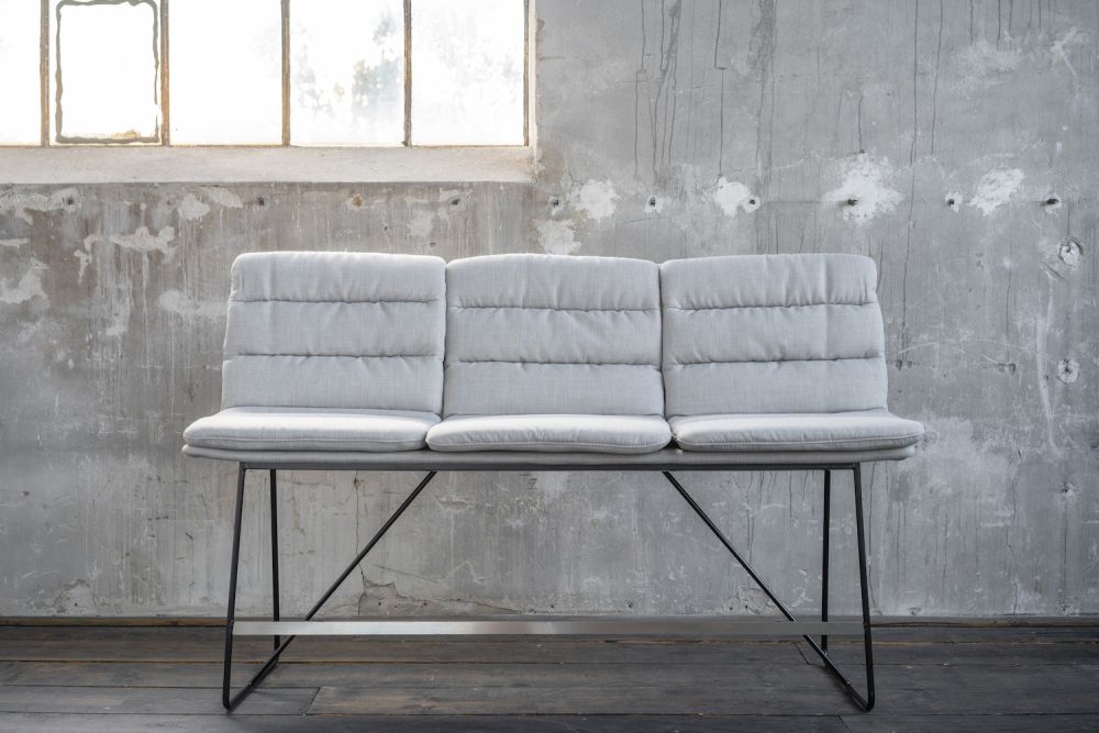 KAWOLA banco mostrador Vince tejido gris claro A/A/P: 180x110x56cm