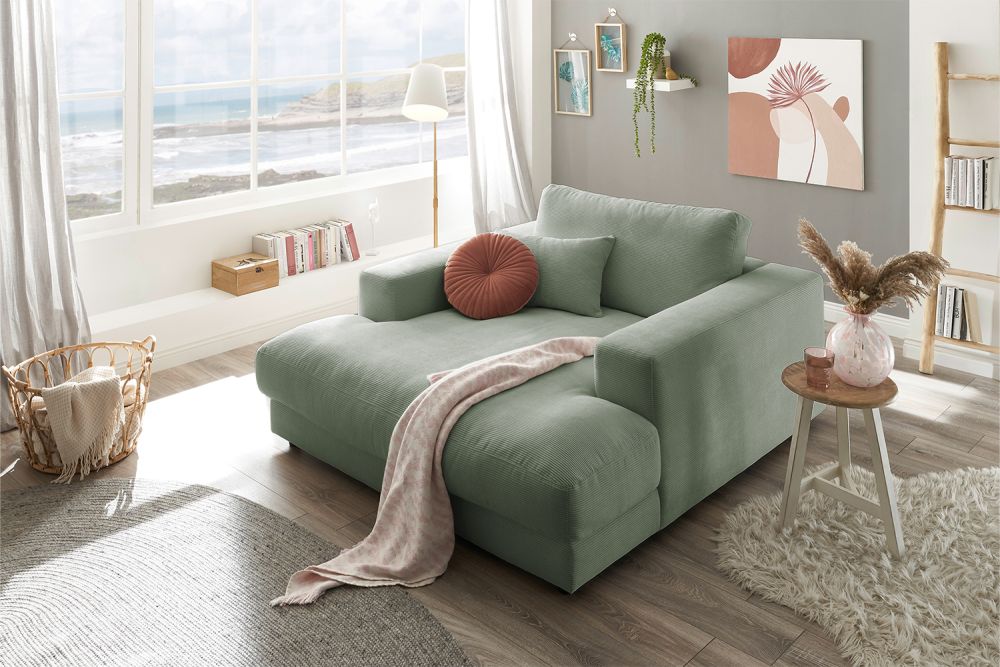 KAWOLA Chaise longue MADELINE pana fina verde oliva