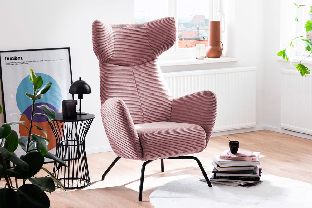 KAWOLA sillón LOTTE sillón de orejas rosa pana