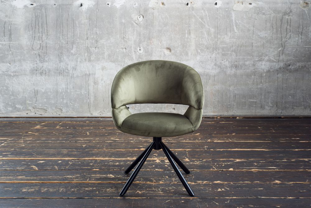 Silla de comedor KAWOLA Silla giratoria LARA Terciopelo verde oliva