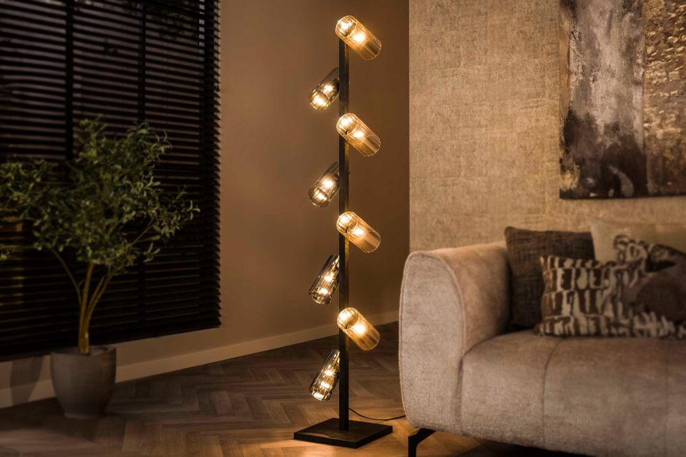 KAWOLA Lámpara de pie MALLAWI Lámpara de pie de 8 luces de cristal negro