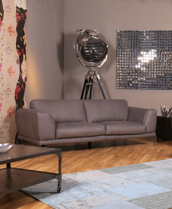 2.ª oportunidad KAWOLA Sofá Deside 3 plazas piel Pallino gris