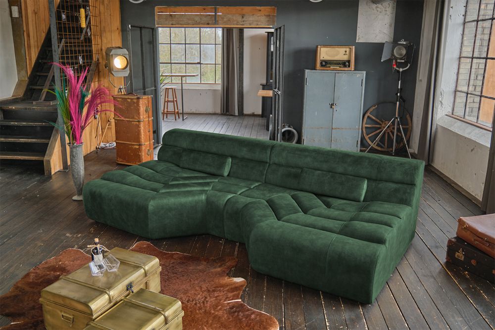 KAWOLA Sofá extra ancho TARA Zona de estar Terciopelo Vintage verde musgo 286x76x143cm (W/H/D)