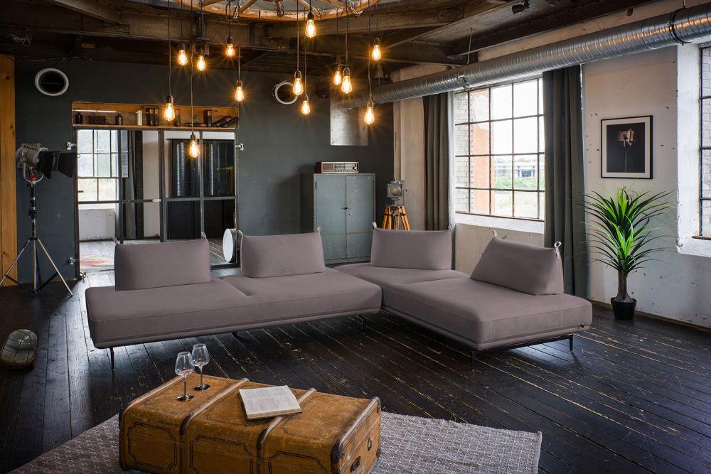 KAWOLA sofá rinconera CANE sofá cama daybed tela morado