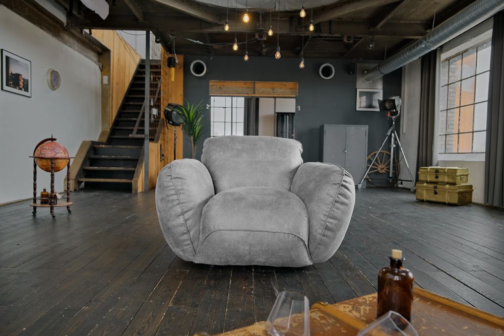 Sillón KAWOLA DAVITO imitación cuero en gris aspecto vintage