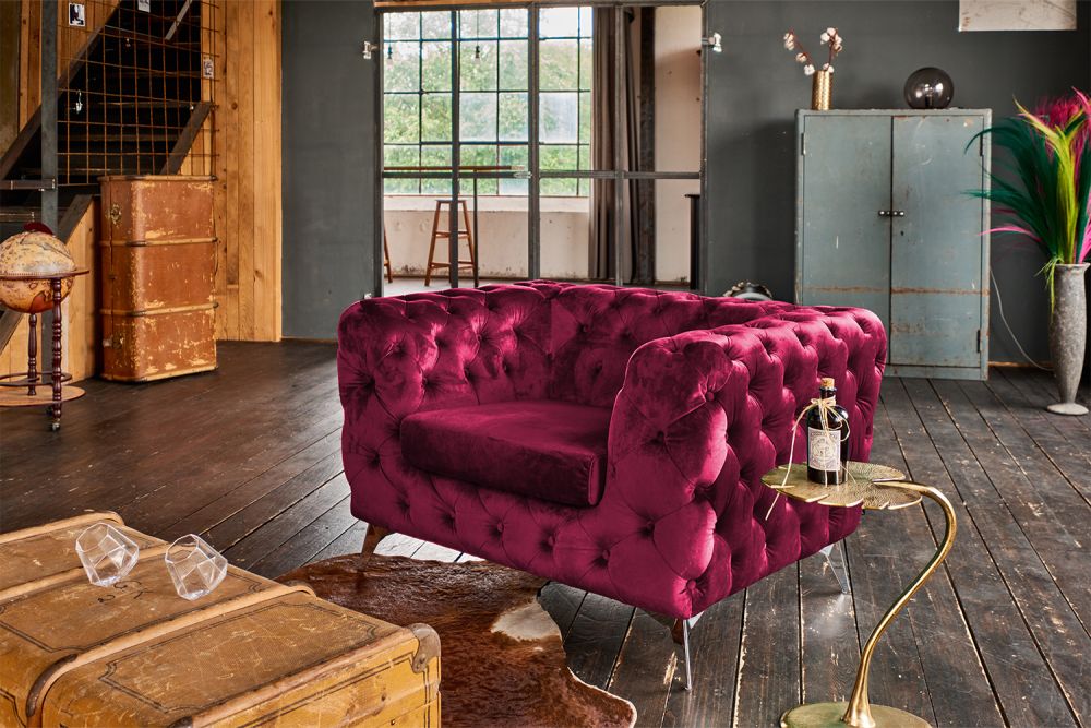 Sillón KAWOLA Sillón Chesterfield NARLA Terciopelo rojo