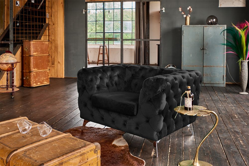 Sillón KAWOLA Sillón Chesterfield NARLA Terciopelo negro