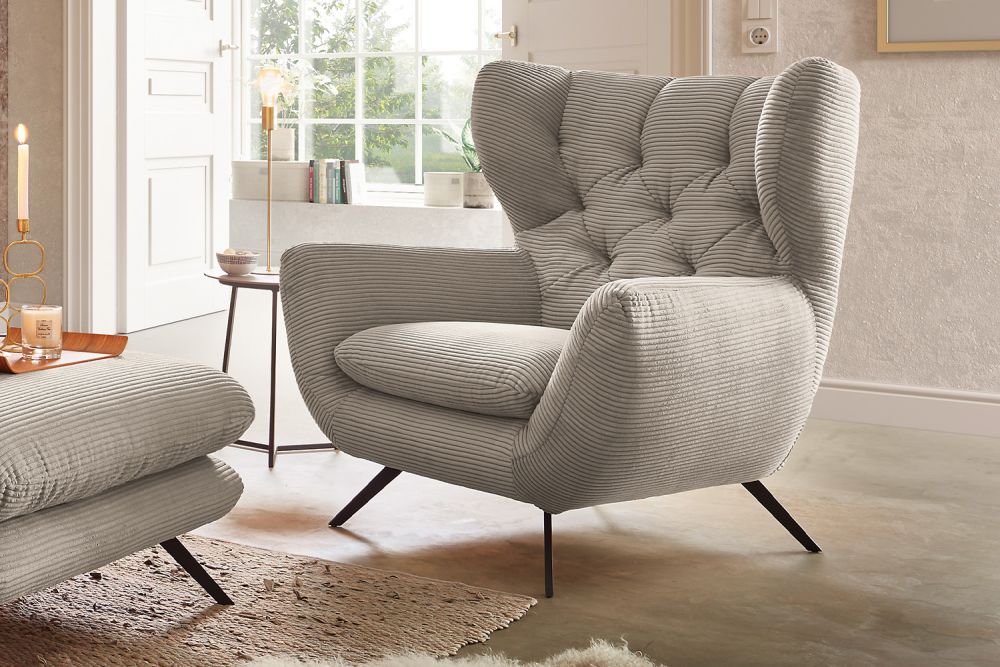 KAWOLA sillón CHARME sillón de respaldo alto pana gris piedra