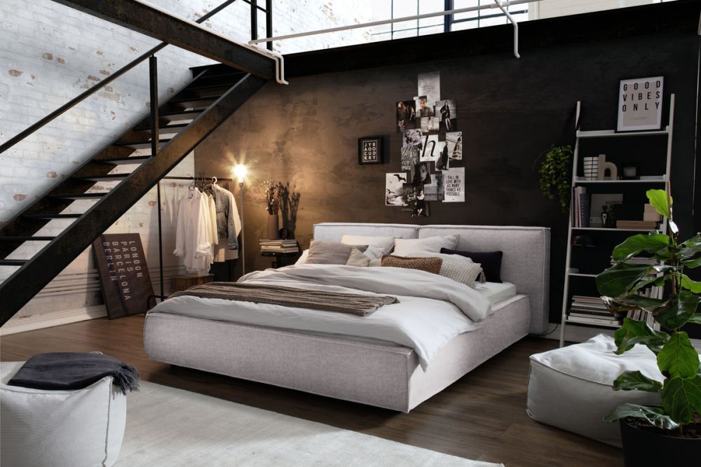 KAWOLA cama CARLO tapizada tela gris claro