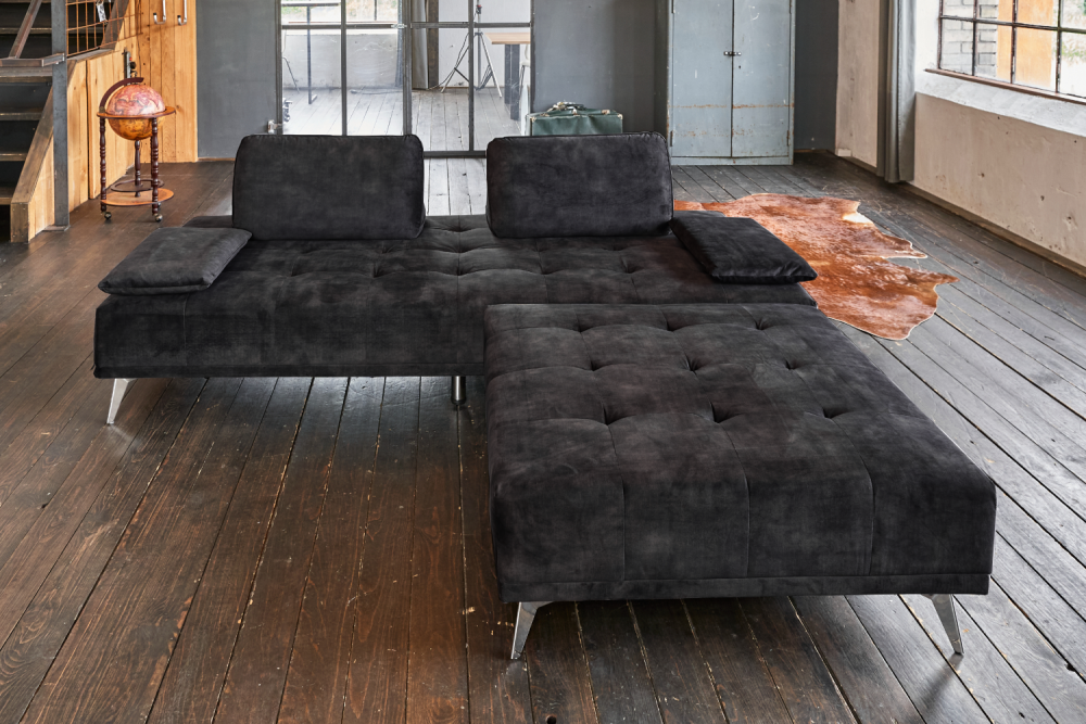 KAWOLA Sofá-cama WIOLO con puf terciopelo antracita