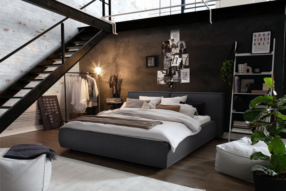 KAWOLA cama CARLO tapizada tela gris oscuro