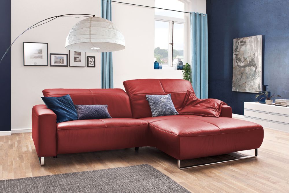 KAWOLA Sofá YORK cuero recamiere rojo