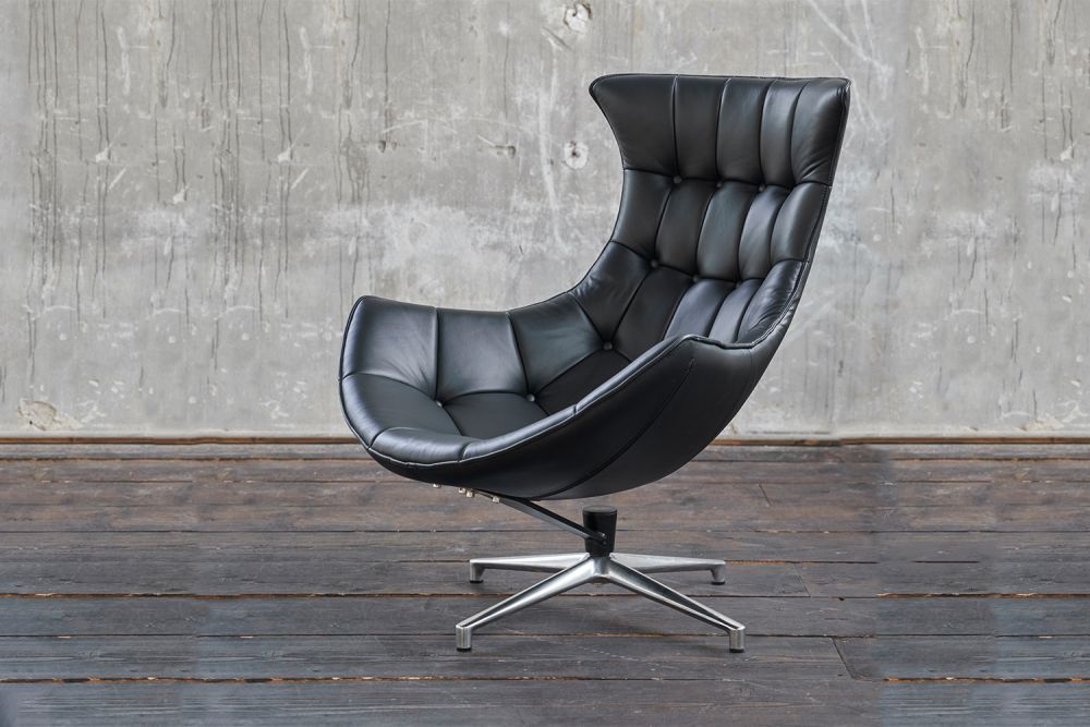 KAWOLA sillón giratorio SKIO sillón de cuero negro mate