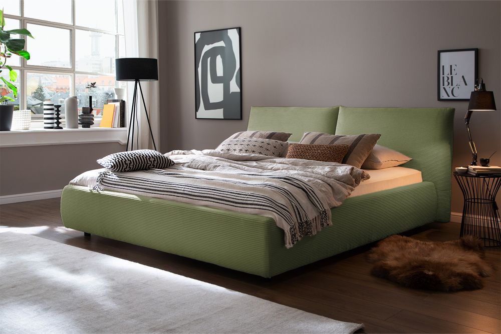 KAWOLA cama tapizada HENRY pana verde oliva