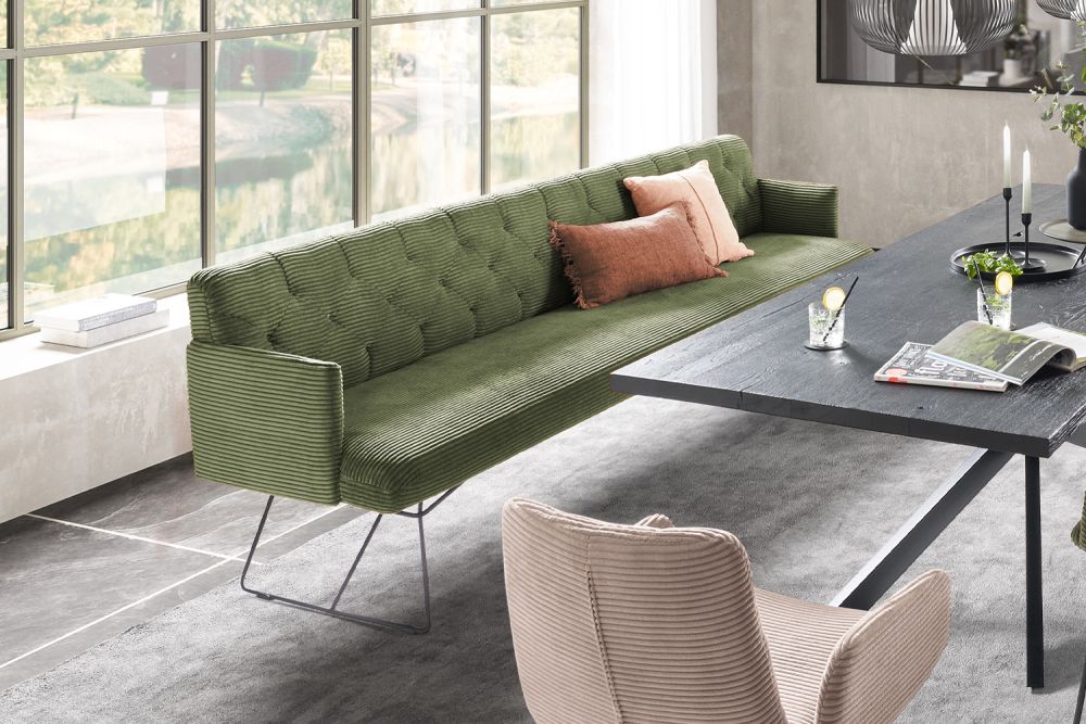 Banco de comedor KAWOLA CHARME Pana verde oliva