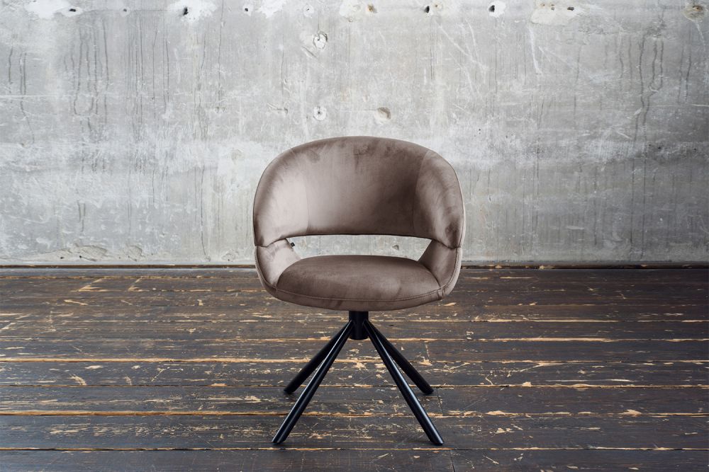 Silla de comedor KAWOLA Silla giratoria LARA Terciopelo topo