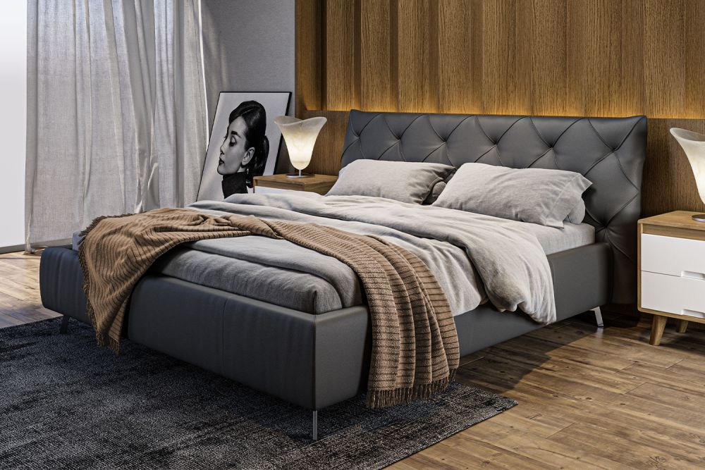 KAWOLA cama ANNY cama tapizada cuero negro