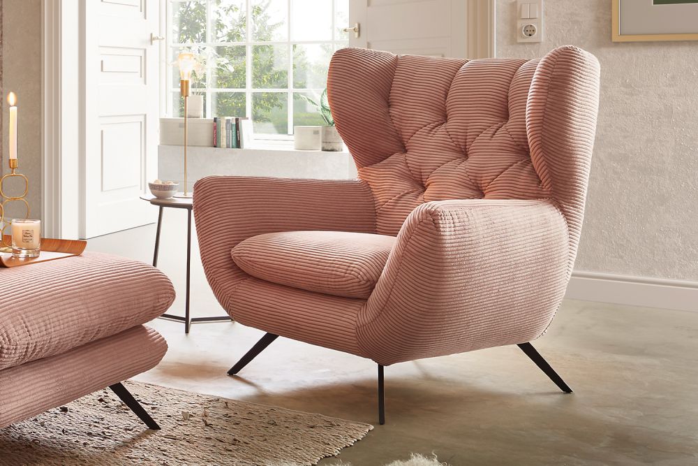 KAWOLA sillón CHARME sillón de respaldo alto rosa pana