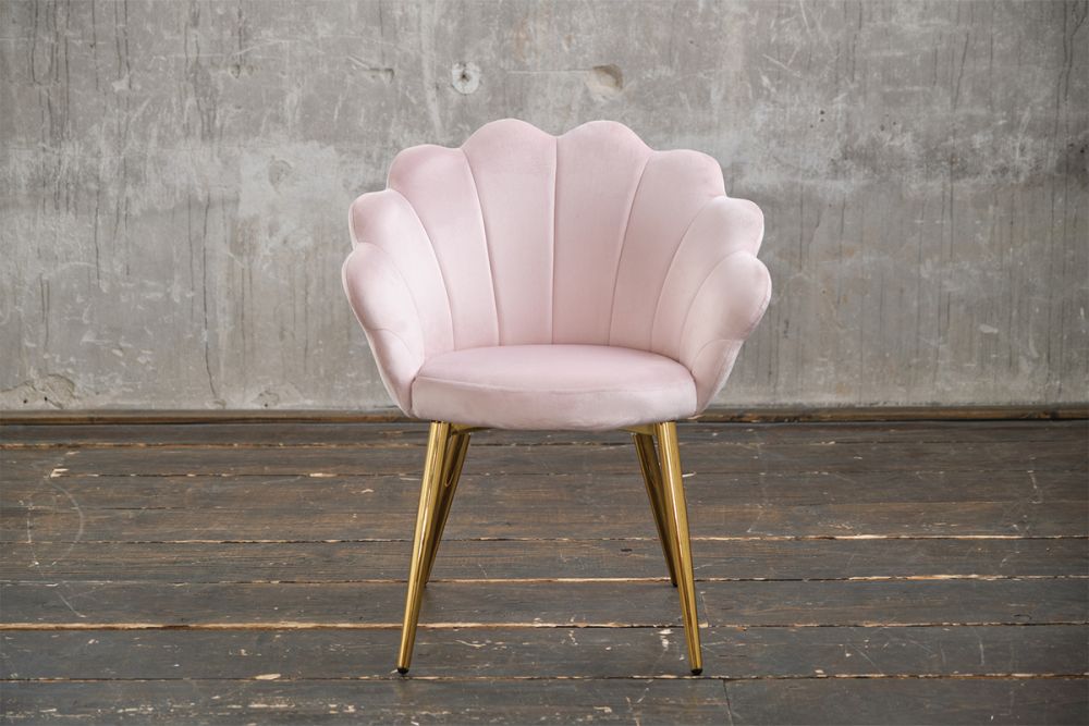 KAWOLA silla CARLA silla de comedor terciopelo rosa pié oro
