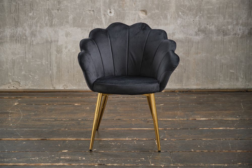 KAWOLA silla CARLA silla de comedor terciopelo negro pié oro
