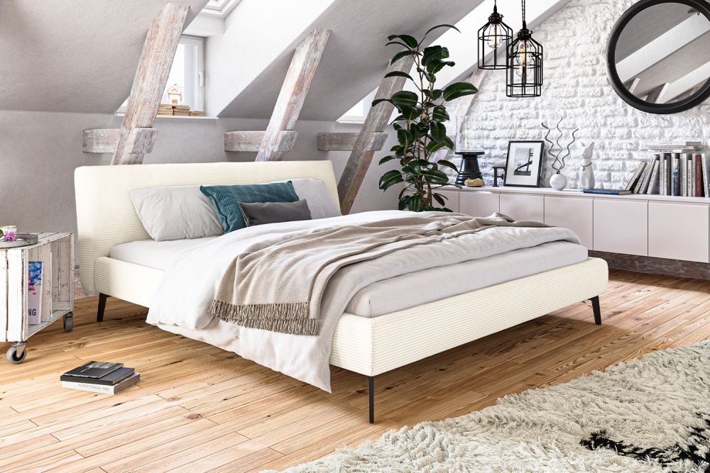 KAWOLA cama tapizada VALERIE pana crema blanco