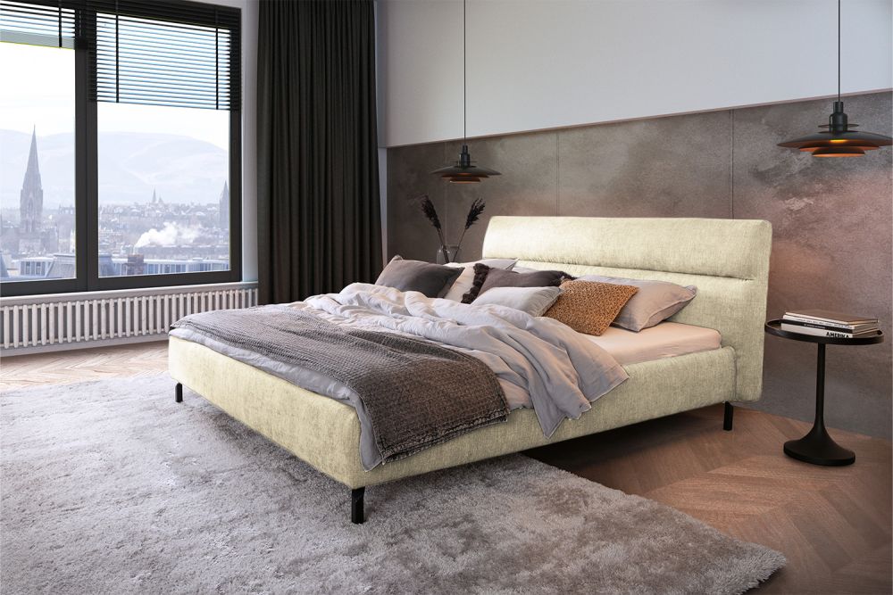 KAWOLA cama REMO cama tapizada tela crema