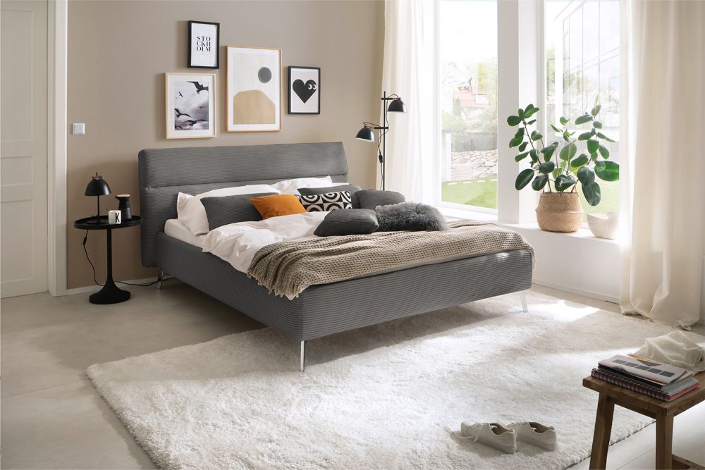 KAWOLA cama REMO cama tapizada pana gris