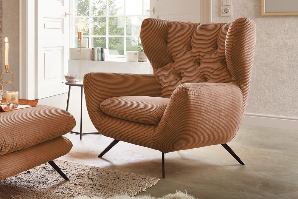 Sillón KAWOLA Sillón de respaldo alto CHARME Pana óxido