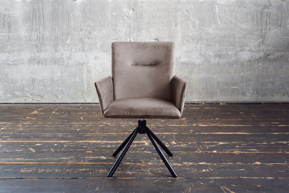 Silla de comedor KAWOLA Silla giratoria KYRA Terciopelo topo