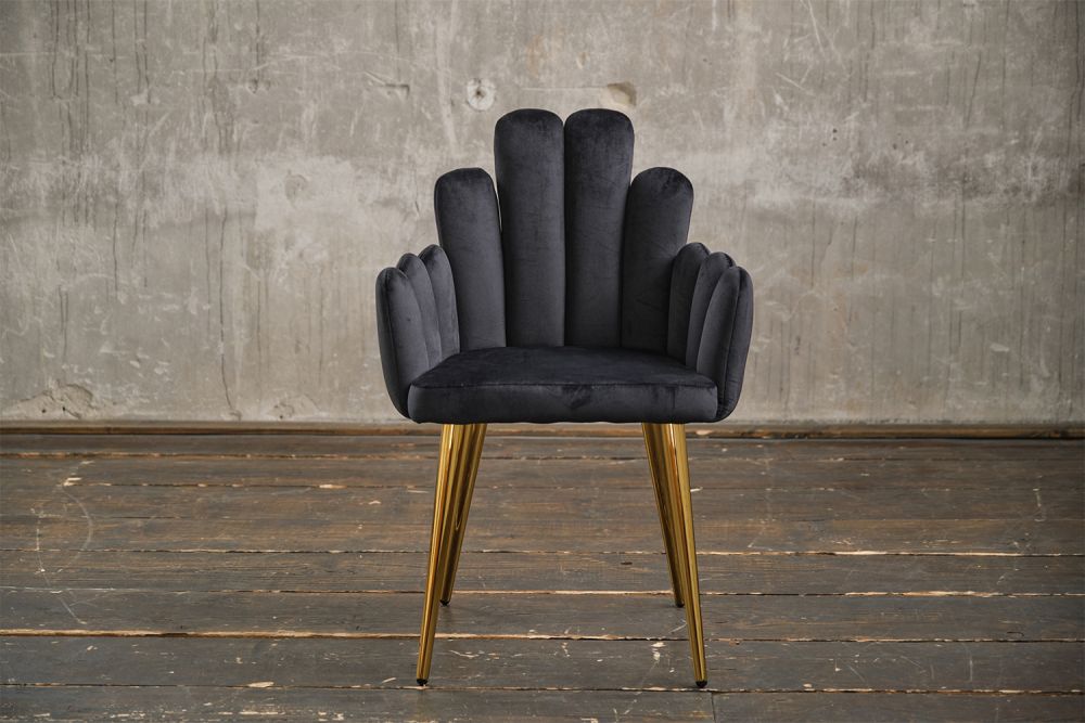 KAWOLA silla FREJA silla de comedor terciopelo negro pié oro