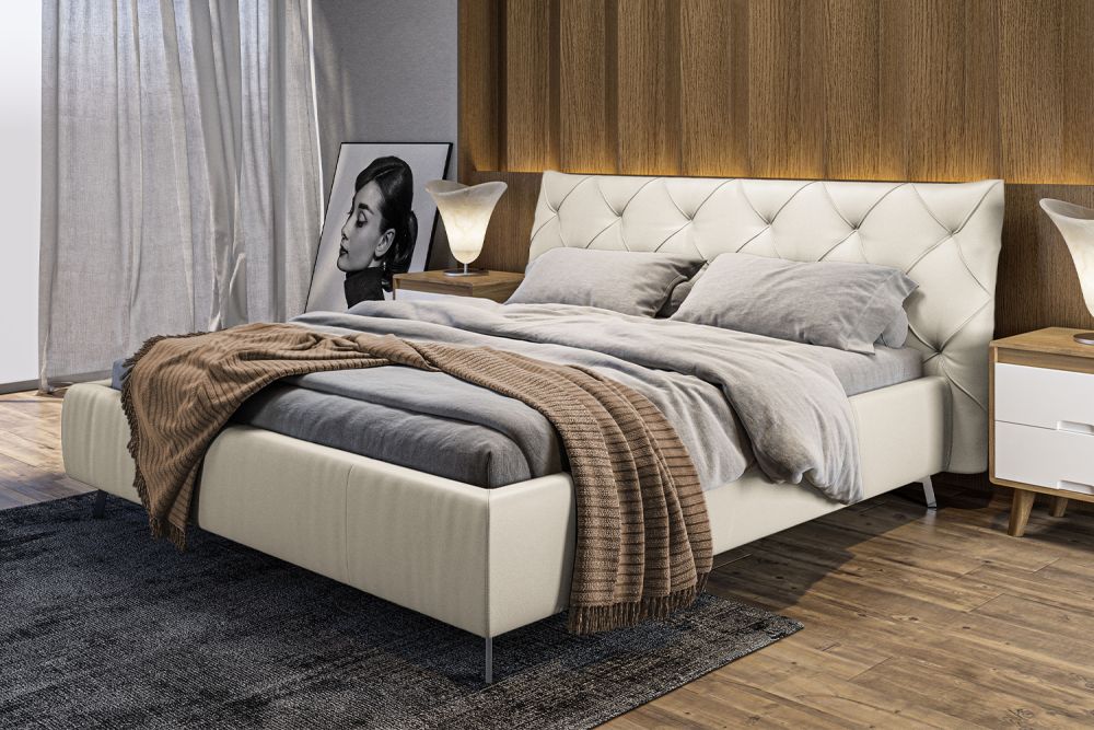 KAWOLA cama ANNY cama tapizada cuero blanco