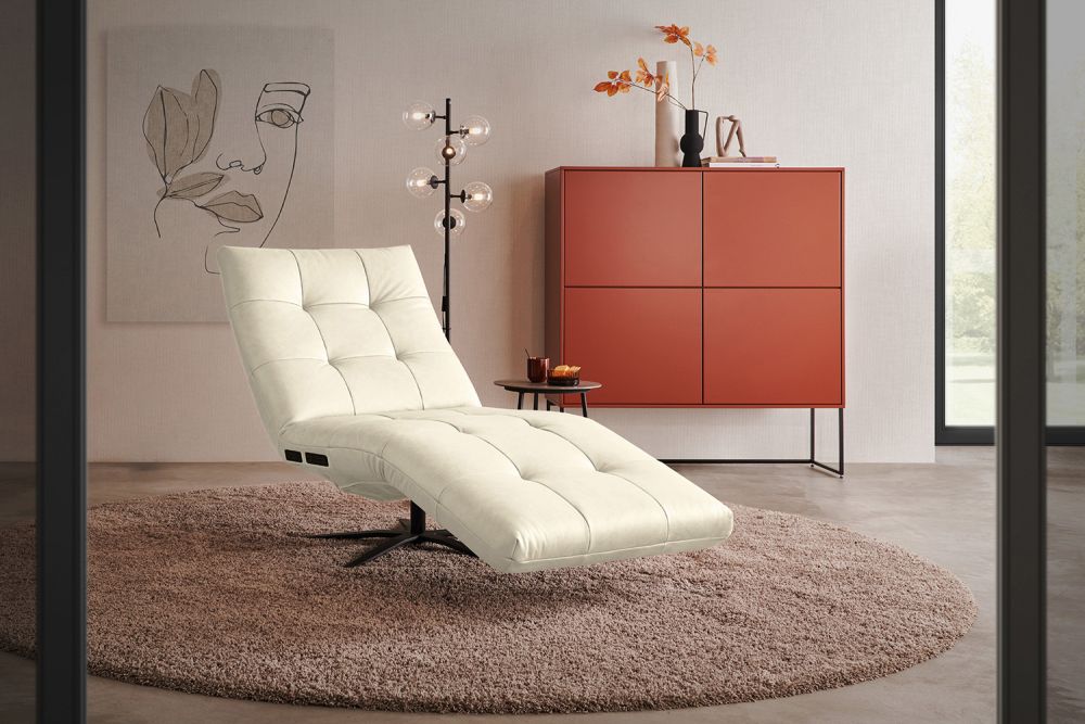 KAWOLA Sillón de descanso LETICIA cuero motorizado blanco