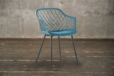 KAWOLA silla EMILIE silla de comedor de plástico de cuatro patas turquesa con cojín