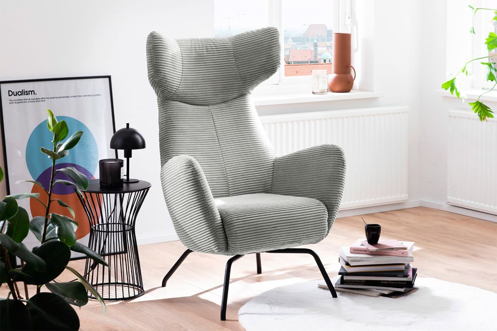 KAWOLA sillón LOTTE sillón orejero pana gris claro