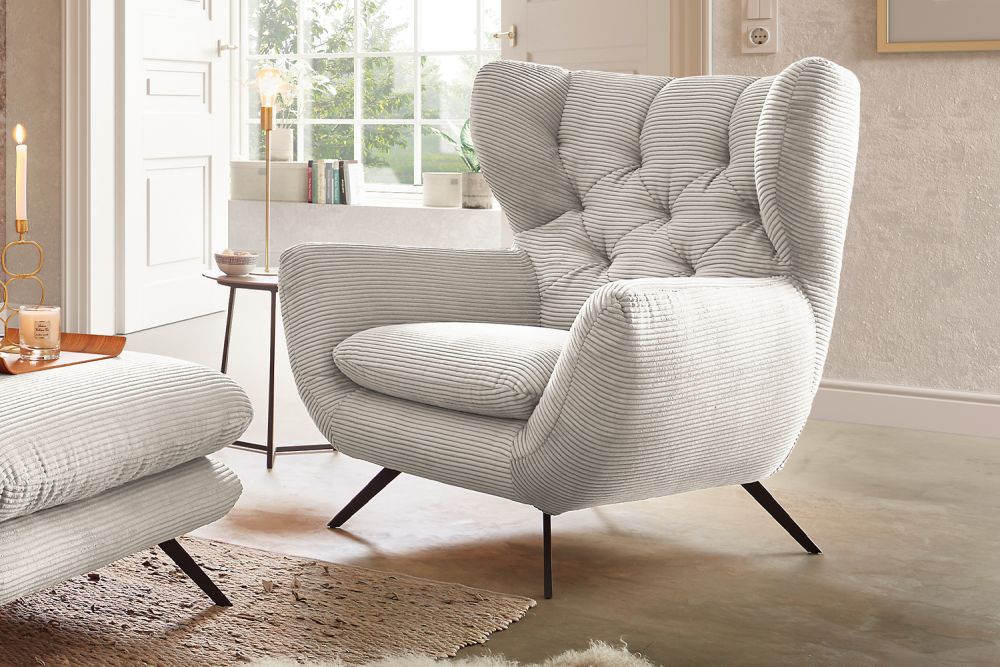 KAWOLA sillón CHARME sillón de respaldo alto pana crema blanco