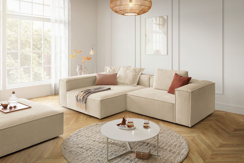 KAWOLA Sofá CARMO esquinero de tela beige