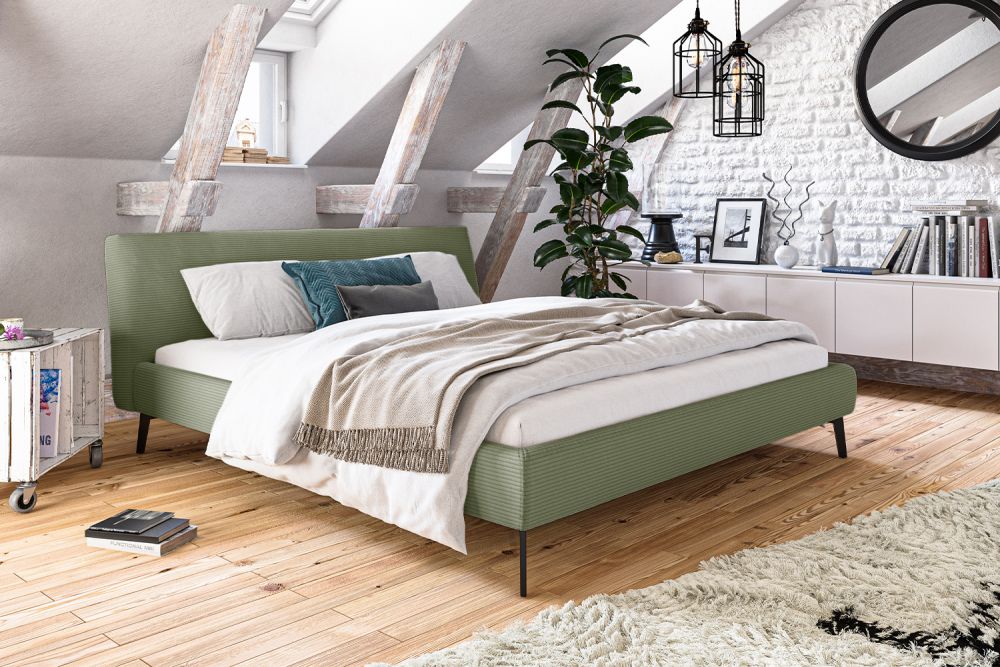KAWOLA cama tapizada VALERIE pana verde oliva