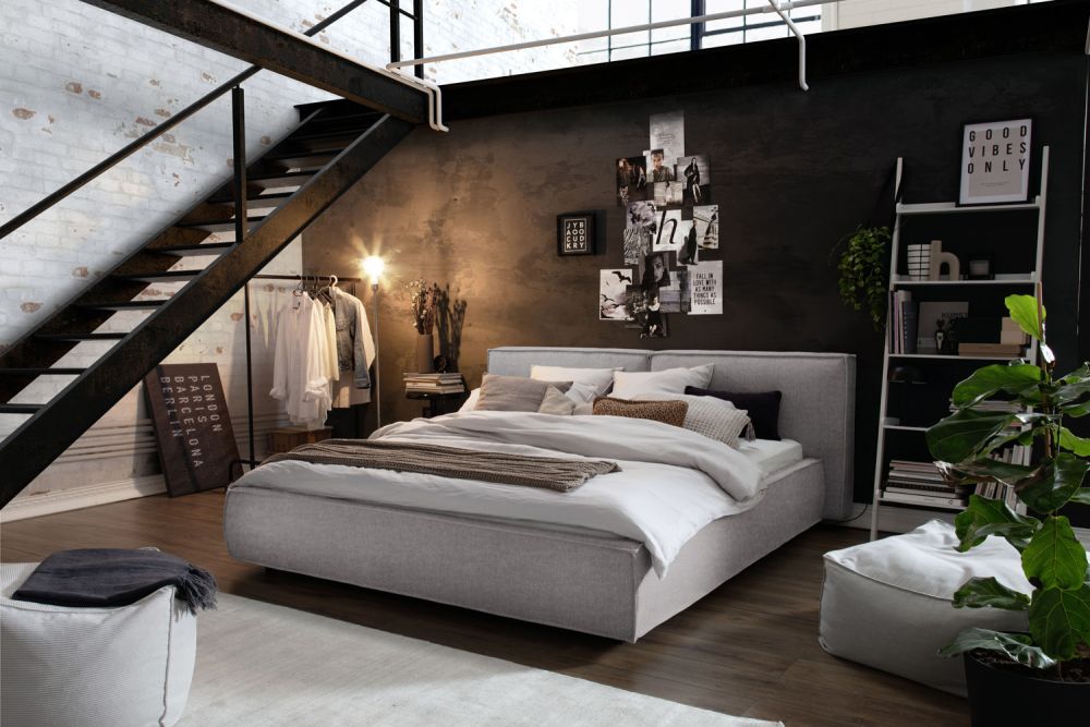 KAWOLA cama CARLO tapizada tela gris