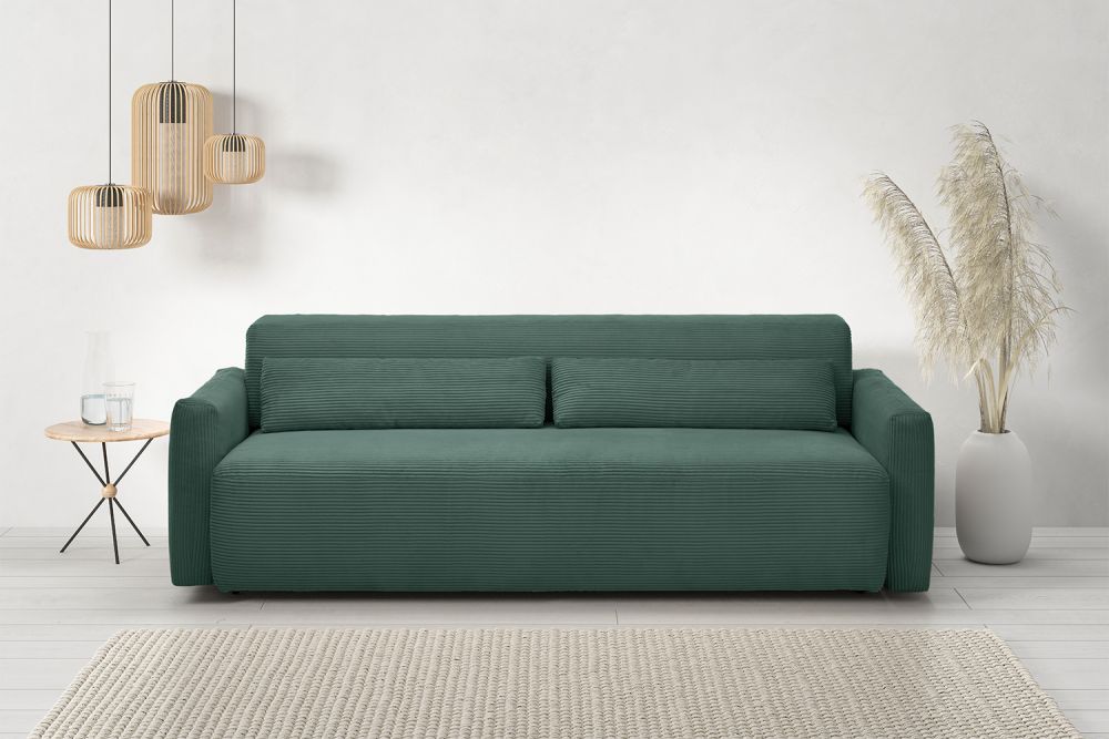 KAWOLA Sofá cama NEO Sofá cama pana esmeralda