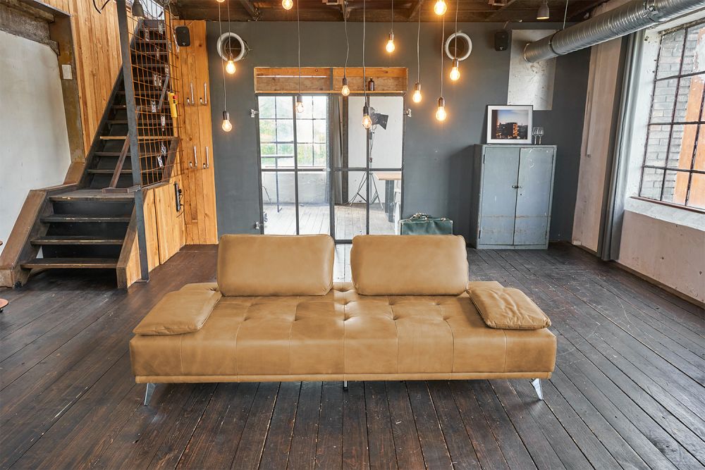 KAWOLA Sofá WIOLO Sofá cama Daybed cuero coñac