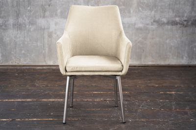 Silla Cali sillón microfibra silla de comedor crema pié acero inoxidable