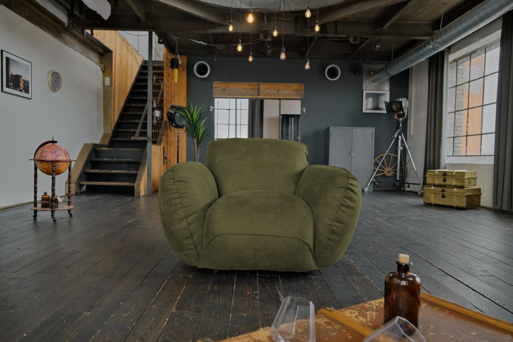 Sillón KAWOLA DAVITO imitación cuero en aspecto vintage verde oliva