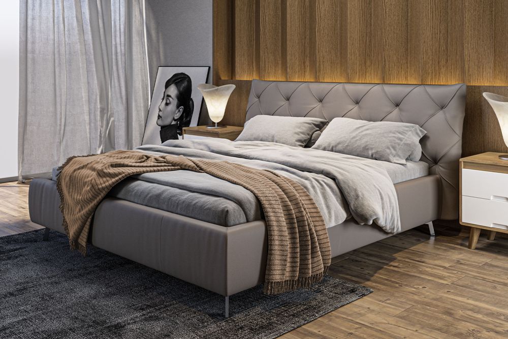 KAWOLA cama ANNY cama tapizada cuero gris