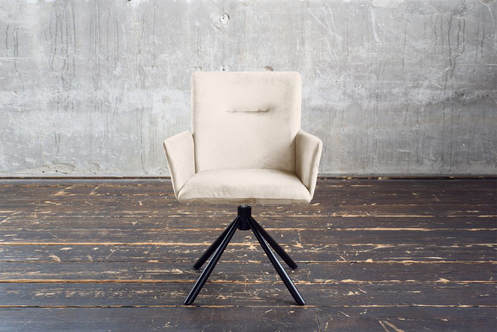 KAWOLA silla de comedor KYRA silla giratoria Terciopelo crema blanco